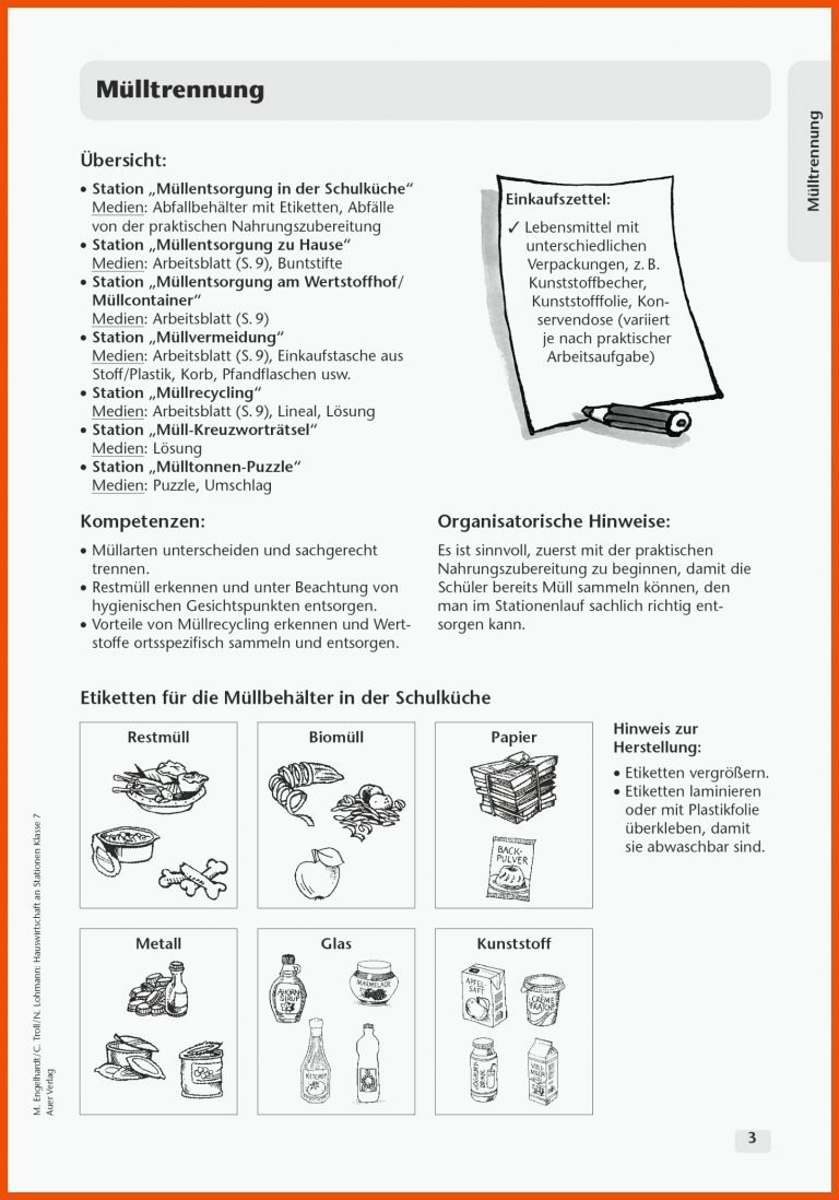 Sekundarstufe Unterrichtsmaterial Hauswirtschaft MÃ¼lltrennung ... Fuer Mülltrennung Arbeitsblatt