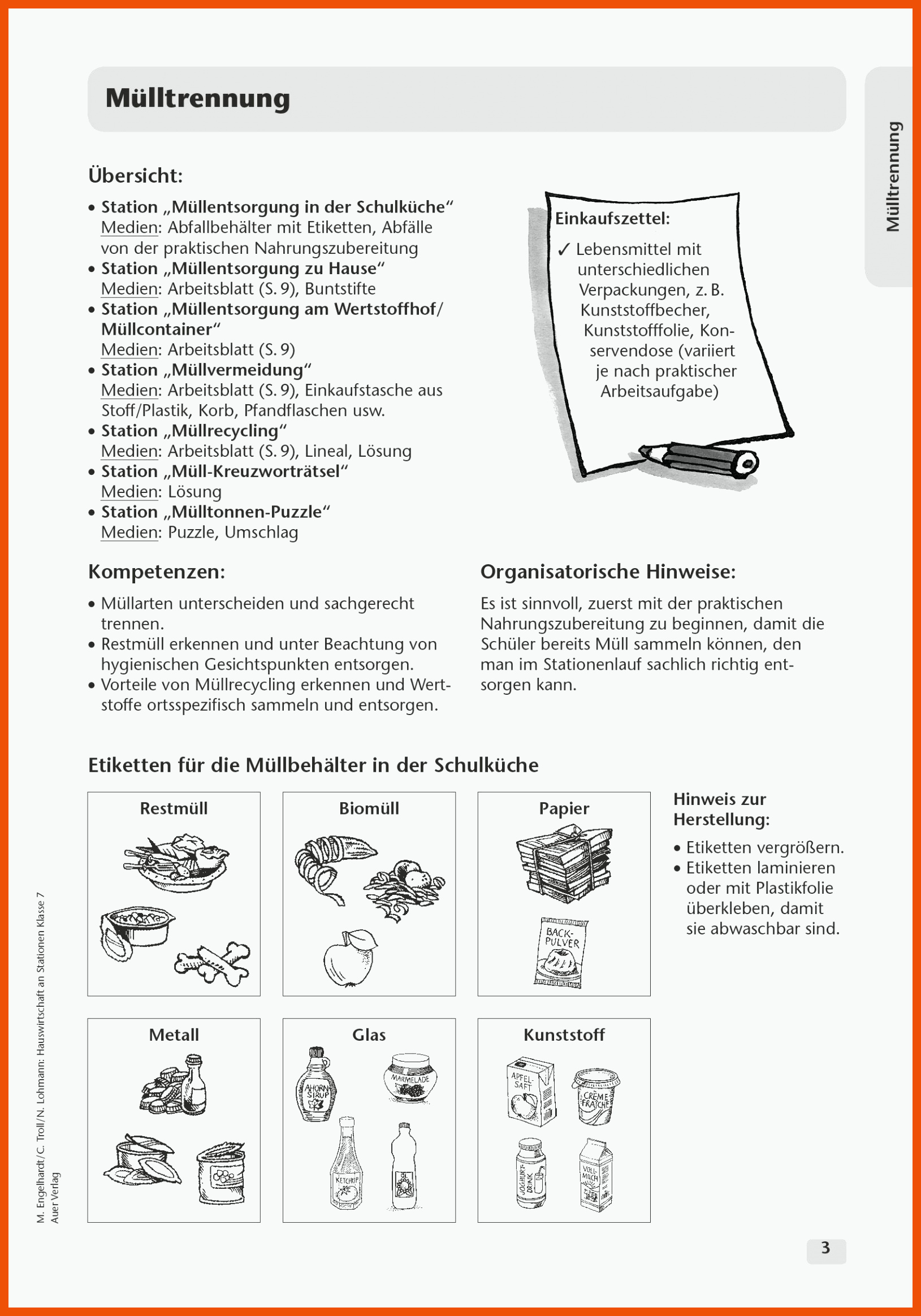 Mülltrennung Arbeitsblatt
 Mülltrennung Arbeitsblatt Allgemeine Arbeitsblätter