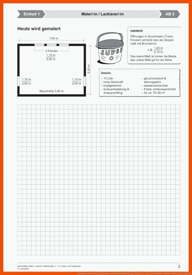 Sekundarstufe Unterrichtsmaterial Mathematik Alltag Und Beruf ... Fuer Arbeitsblätter Mathe Maler Und Lackierer