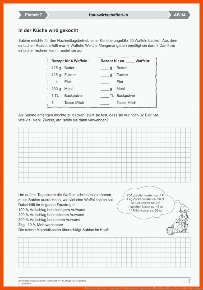 Sekundarstufe Unterrichtsmaterial Mathematik Alltag und Beruf für arbeitsblätter mathe maler und lackierer