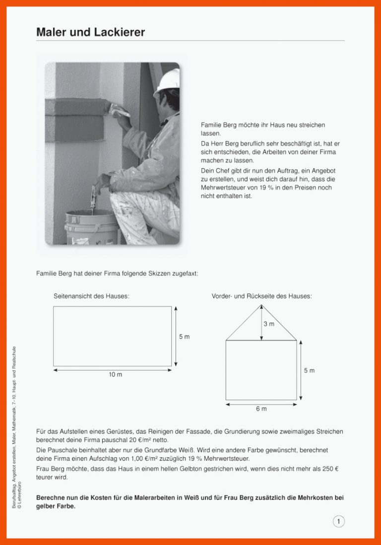 Sekundarstufe Unterrichtsmaterial Mathematik Alltag Und Beruf ... Fuer Arbeitsblätter Mathe Maler Und Lackierer