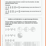 Sekundarstufe Unterrichtsmaterial Mathematik Bruchrechnen Fuer Addition Und Subtraktion Von Gleichnamigen Brüchen Arbeitsblatt