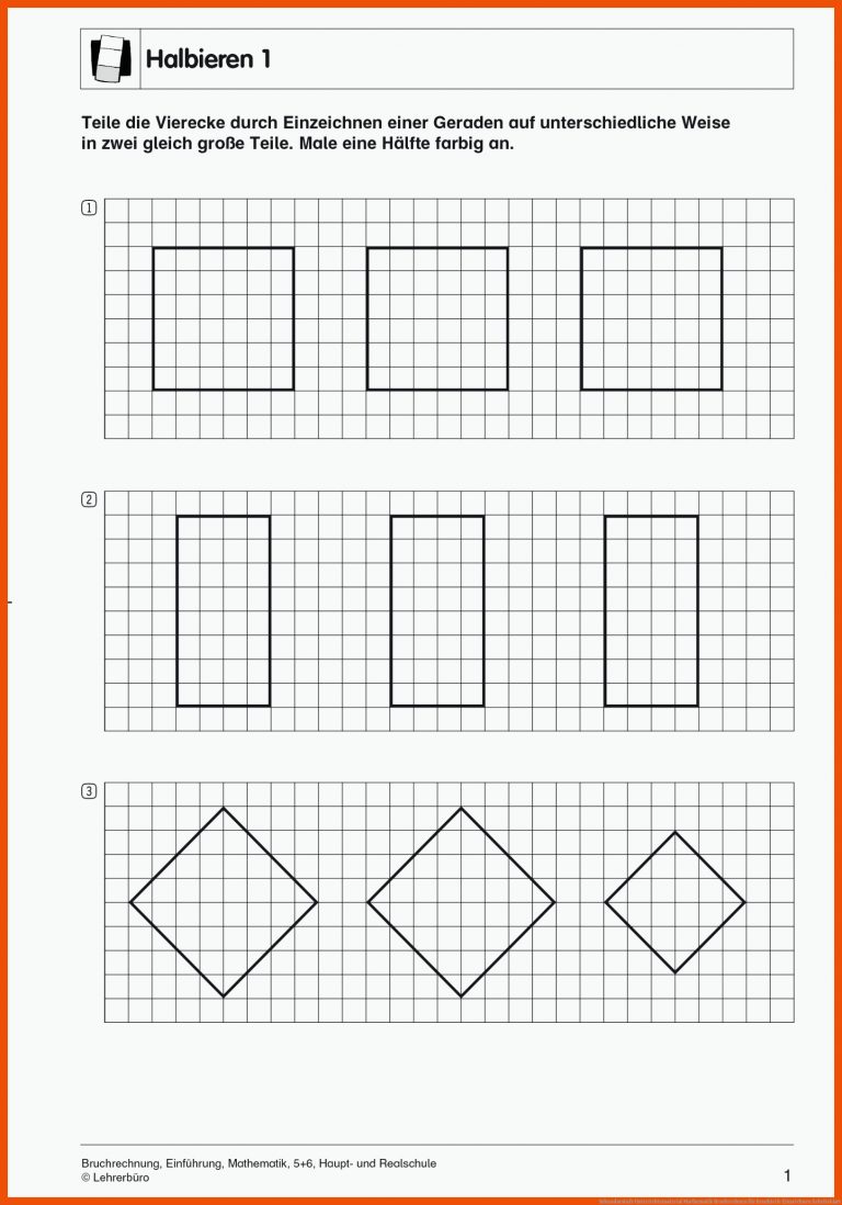 Sekundarstufe Unterrichtsmaterial Mathematik Bruchrechnen für bruchteile einzeichnen arbeitsblatt