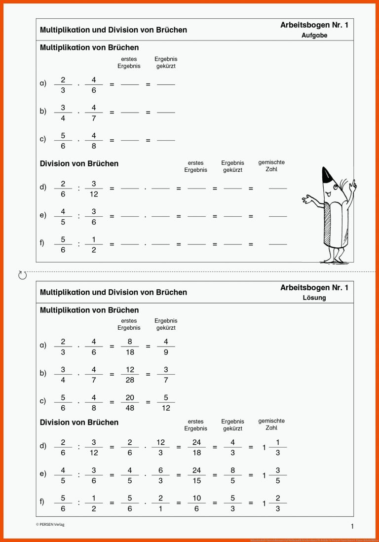 Sekundarstufe Unterrichtsmaterial Mathematik Bruchrechnen für brüche in prozent umrechnen 6. klasse arbeitsblätter