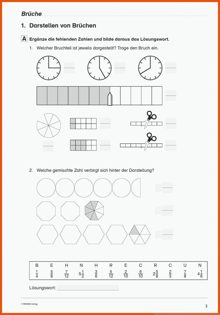 Sekundarstufe Unterrichtsmaterial Mathematik Bruchrechnen für klasse 6 brüche darstellen arbeitsblatt