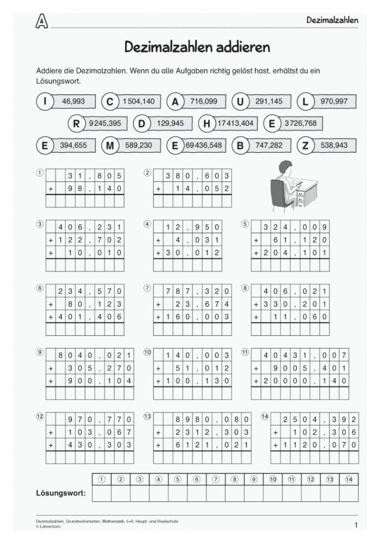 Sekundarstufe Unterrichtsmaterial Mathematik Bruchrechnen ... Fuer Mathe Klasse 6 Dezimalzahlen Arbeitsblätter Zum Ausdrucken