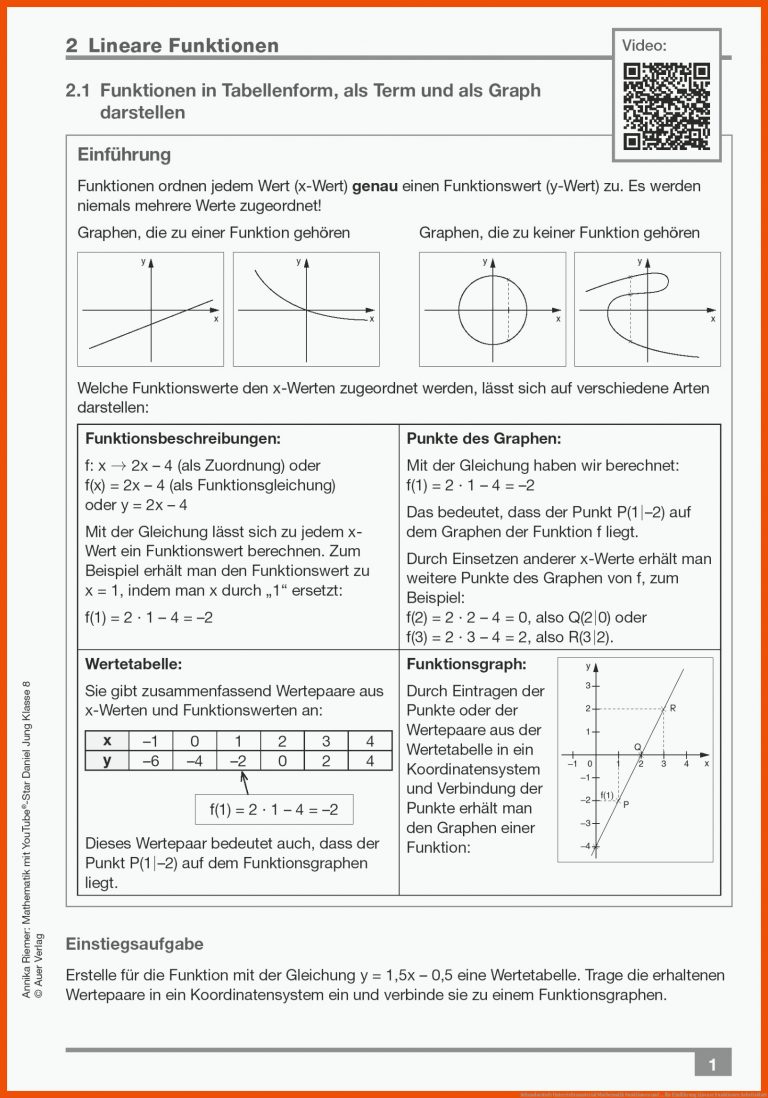 Sekundarstufe Unterrichtsmaterial Mathematik Funktionen und ... für einführung lineare funktionen arbeitsblatt