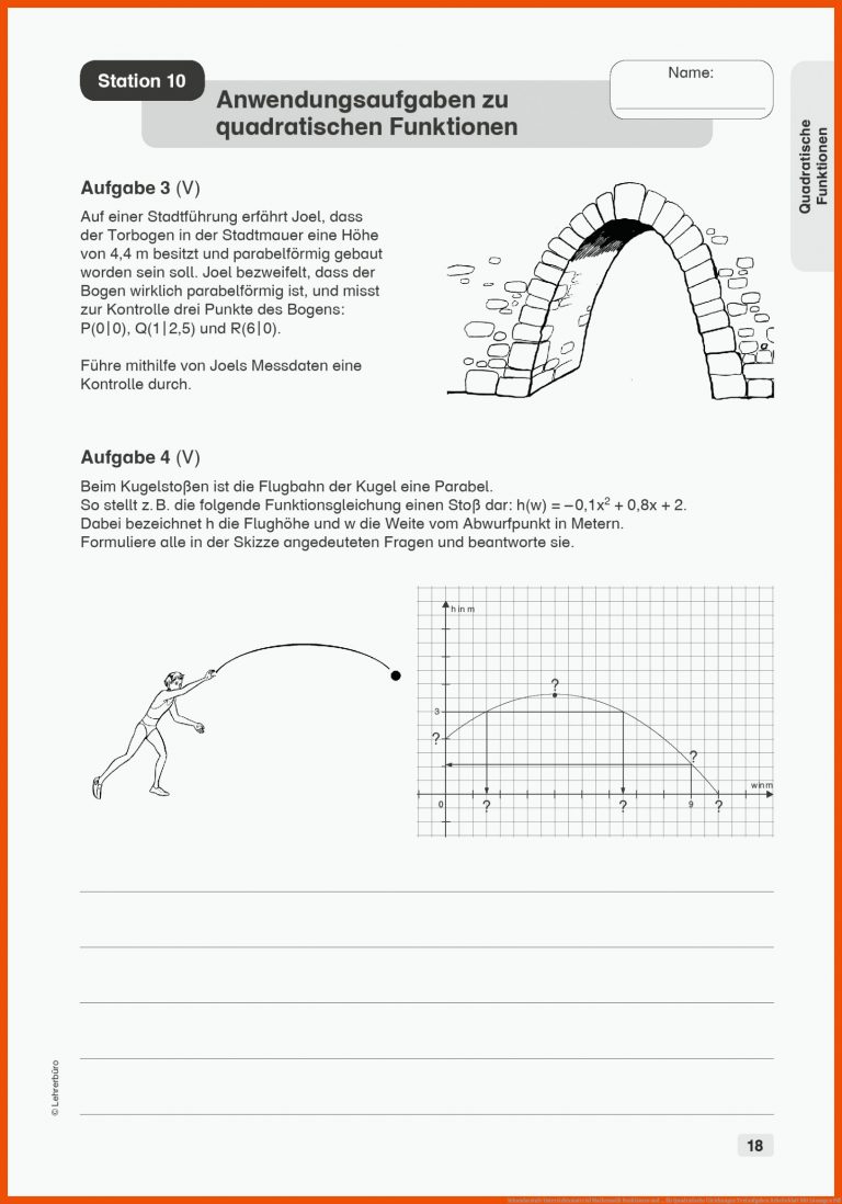 Sekundarstufe Unterrichtsmaterial Mathematik Funktionen und ... für quadratische gleichungen textaufgaben arbeitsblatt mit lösungen pdf