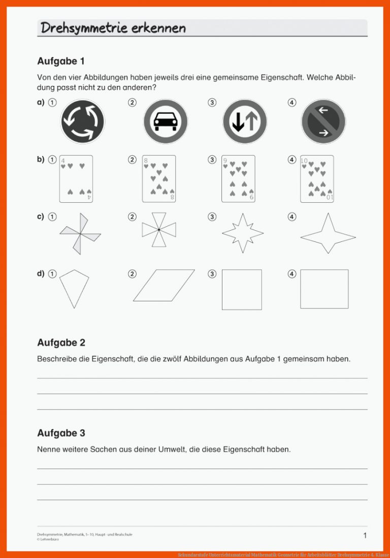 Sekundarstufe Unterrichtsmaterial Mathematik Geometrie für arbeitsblätter drehsymmetrie 4. klasse