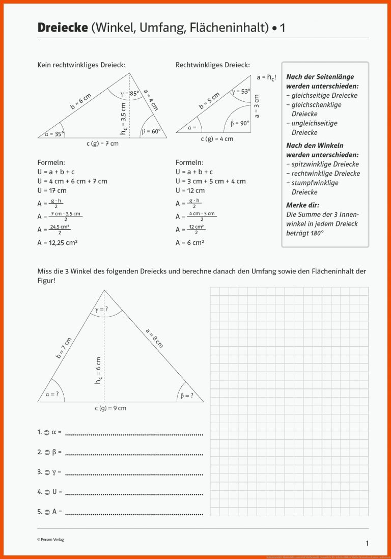 Sekundarstufe Unterrichtsmaterial Mathematik Geometrie für arbeitsblätter mathe besondere linien im dreieck