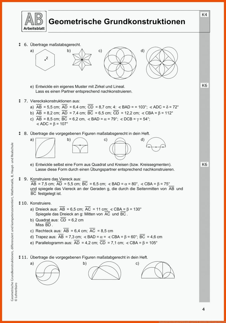 Sekundarstufe Unterrichtsmaterial Mathematik Geometrie für arbeitsblätter zirkel übungen klasse 4 pdf