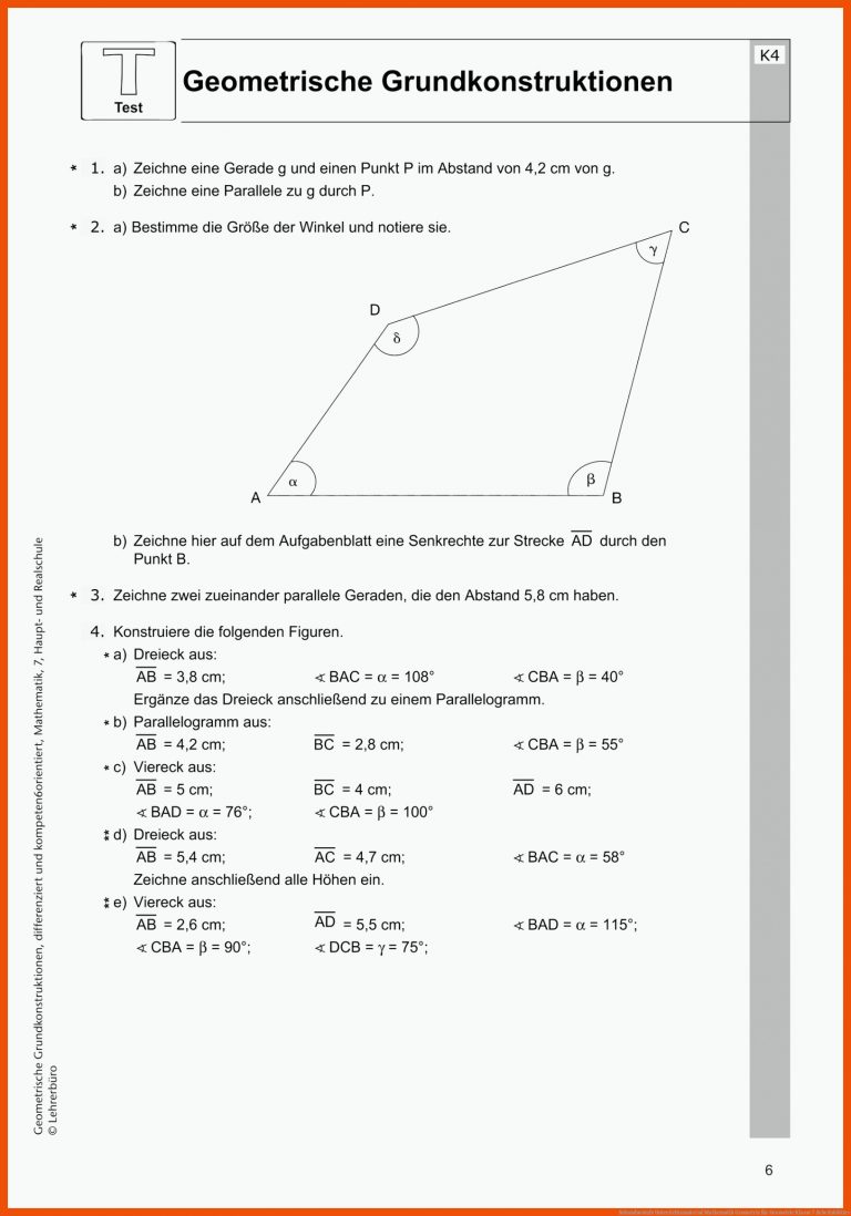 Sekundarstufe Unterrichtsmaterial Mathematik Geometrie Fuer Geometrie Klasse 7 Arbeitsblätter