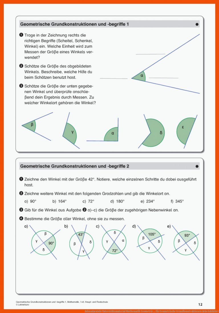 Sekundarstufe Unterrichtsmaterial Mathematik Geometrie ... für geometrische grundkonstruktionen arbeitsblätter