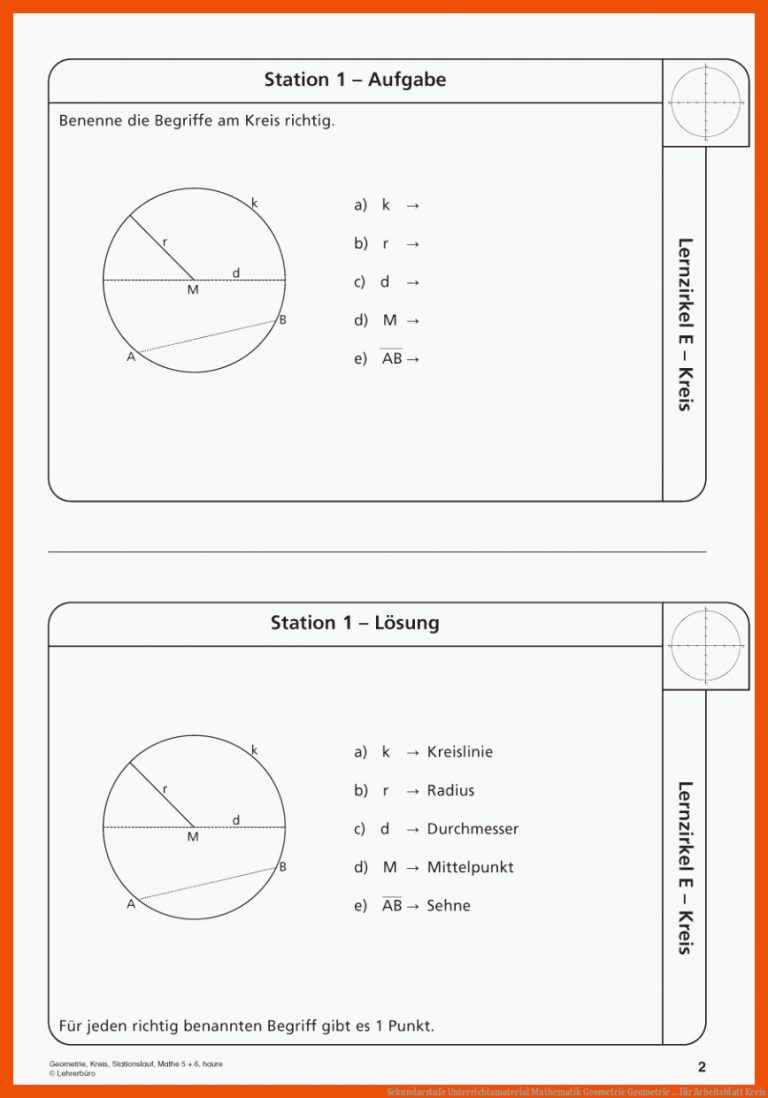 Sekundarstufe Unterrichtsmaterial Mathematik Geometrie Geometrie ... für arbeitsblatt kreis