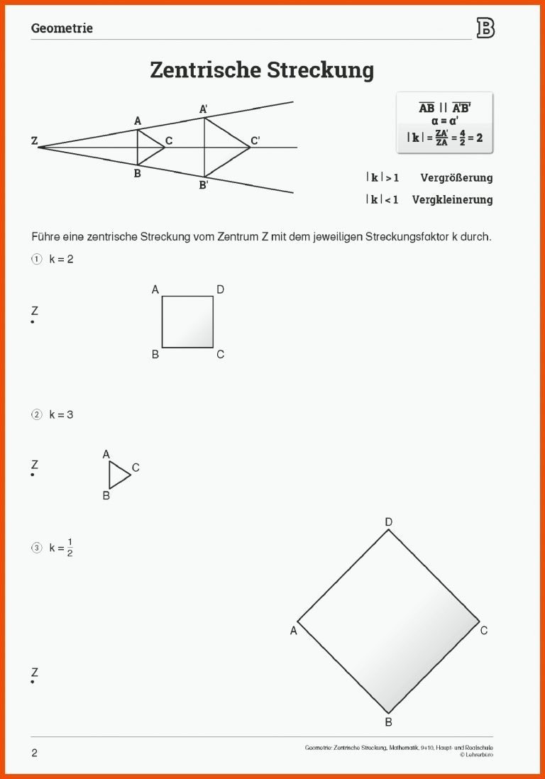 Sekundarstufe Unterrichtsmaterial Mathematik Geometrie Geometrie ... für zentrische streckung arbeitsblatt