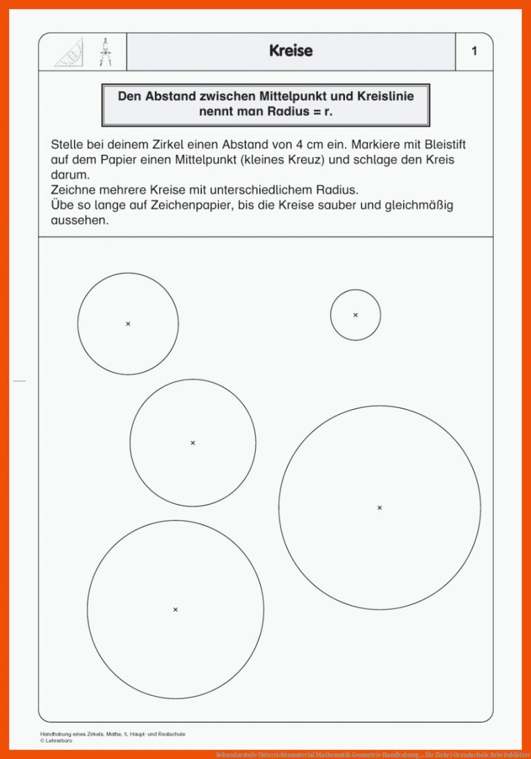 Sekundarstufe Unterrichtsmaterial Mathematik Geometrie Handhabung ... für zirkel grundschule arbeitsblätter
