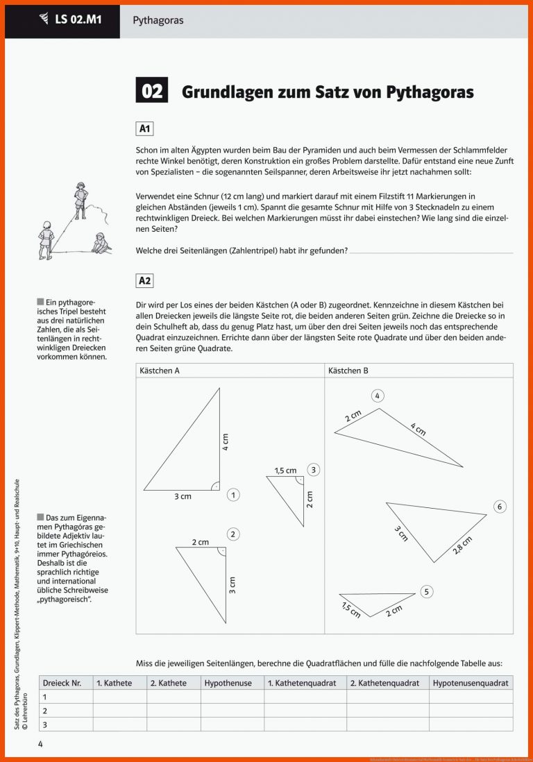Sekundarstufe Unterrichtsmaterial Mathematik Geometrie Satz des ... für satz des pythagoras arbeitsblätter