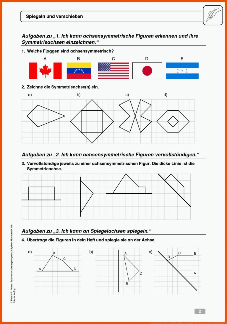 Sekundarstufe Unterrichtsmaterial Mathematik Geometrie Spiegeln ... für achsensymmetrie 5. klasse arbeitsblätter pdf