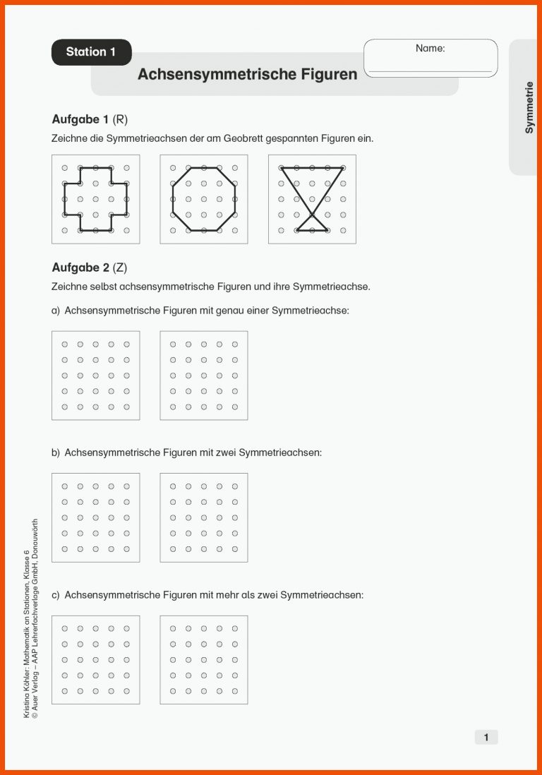 Sekundarstufe Unterrichtsmaterial Mathematik Geometrie Symmetrie ... für mathe arbeitsblätter klasse 6 gymnasium