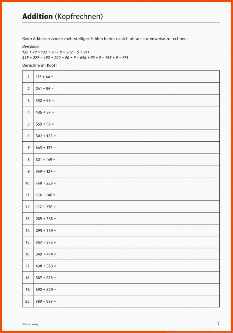 Sekundarstufe Unterrichtsmaterial Mathematik Grundrechenarten für kopfrechnen arbeitsblatt pdf