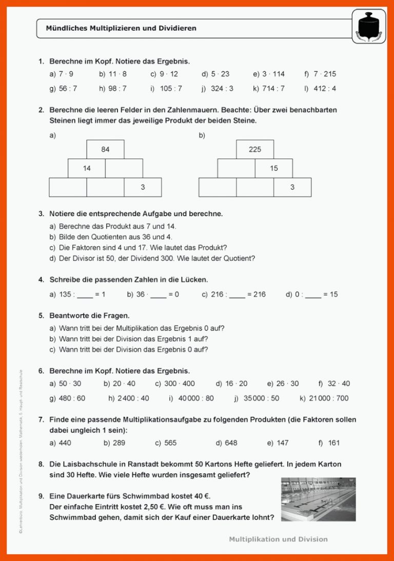 Sekundarstufe Unterrichtsmaterial Mathematik Grundrechenarten Fuer Mathe Realschule Klasse 5 Arbeitsblätter