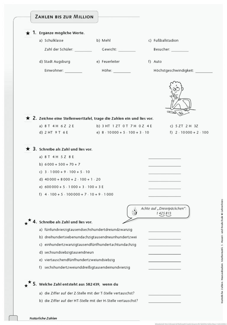 Sekundarstufe Unterrichtsmaterial Mathematik Grundrechenarten für Natürliche Zahlen Klasse 5 Arbeitsblätter