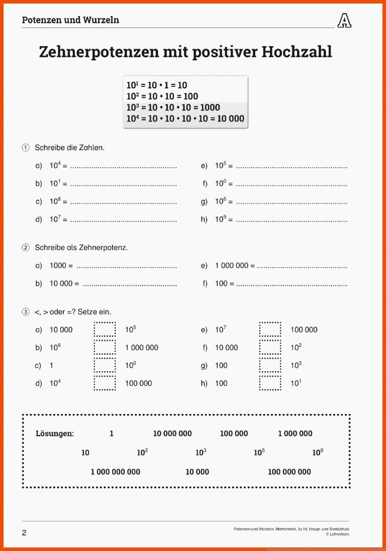 Sekundarstufe Unterrichtsmaterial Mathematik Potenzen Und Wurzeln Fuer Rechnen Mit Wurzeln Arbeitsblatt