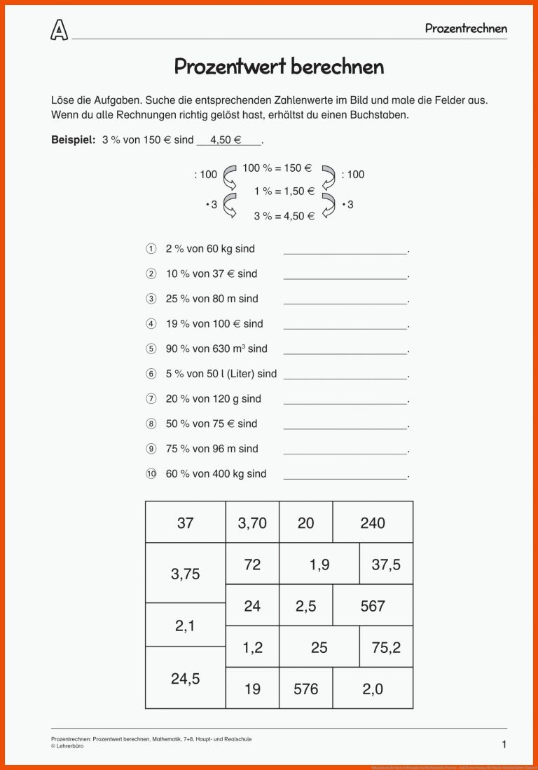 Sekundarstufe Unterrichtsmaterial Mathematik Prozent- und Zinsrechnung für mathe arbeitsblätter klasse 8