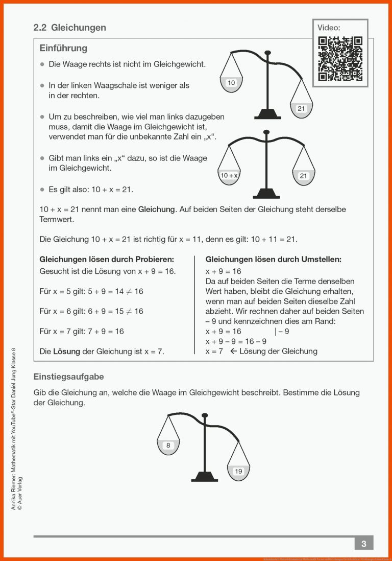 Sekundarstufe Unterrichtsmaterial Mathematik Terme und Gleichungen für arbeitsblatt gleichungen lösen klasse 8