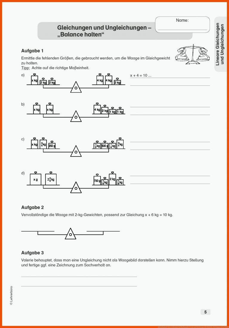 Sekundarstufe Unterrichtsmaterial Mathematik Terme und Gleichungen für einfache gleichungen arbeitsblatt
