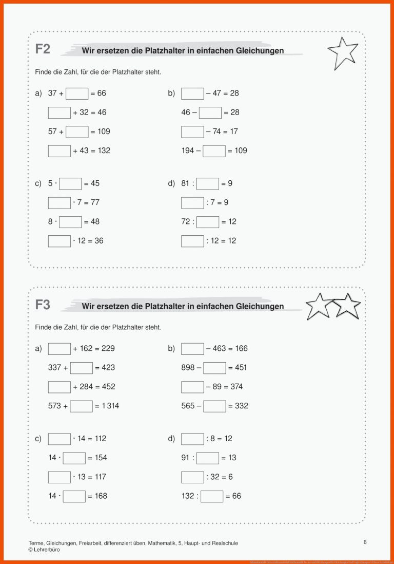 Sekundarstufe Unterrichtsmaterial Mathematik Terme und Gleichungen für gleichungen und ungleichungen 5 klasse arbeitsblatt