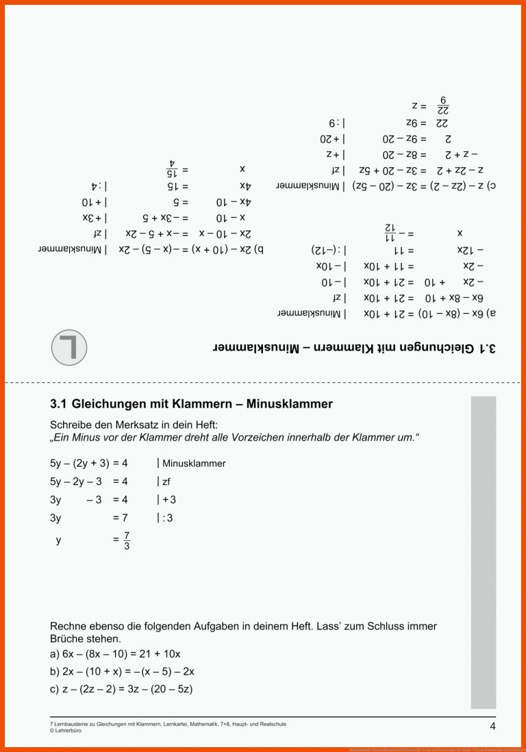 Sekundarstufe Unterrichtsmaterial Mathematik Terme und Gleichungen für mathe 5 klasse hauptschule arbeitsblätter