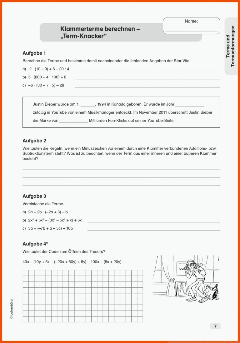 Sekundarstufe Unterrichtsmaterial Mathematik Terme Und Gleichungen Fuer Terme Klasse 5 Arbeitsblätter