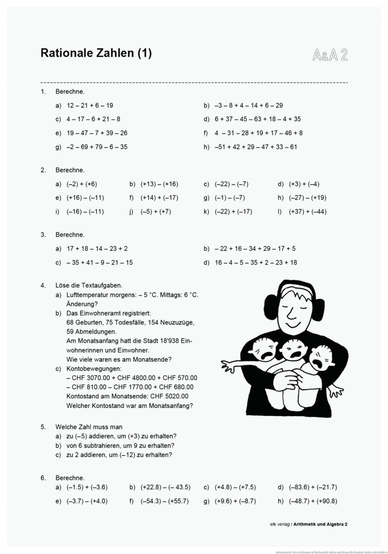 Sekundarstufe Unterrichtsmaterial Mathematik Zahlen und Mengen für Negative Zahlen Arbeitsblätter