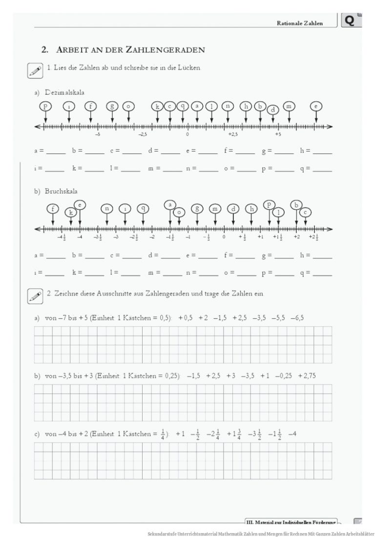 Sekundarstufe Unterrichtsmaterial Mathematik Zahlen und Mengen für Rechnen Mit Ganzen Zahlen Arbeitsblätter