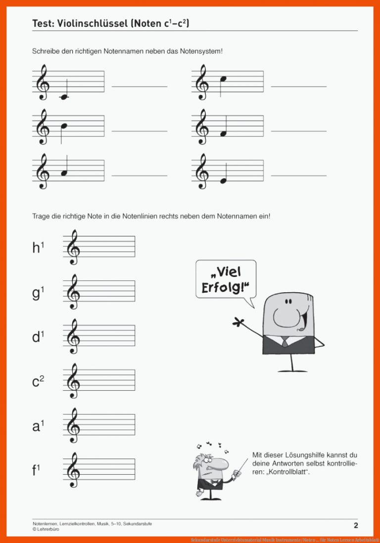Sekundarstufe Unterrichtsmaterial Musik Instrumente/Noten ... für noten lernen arbeitsblatt