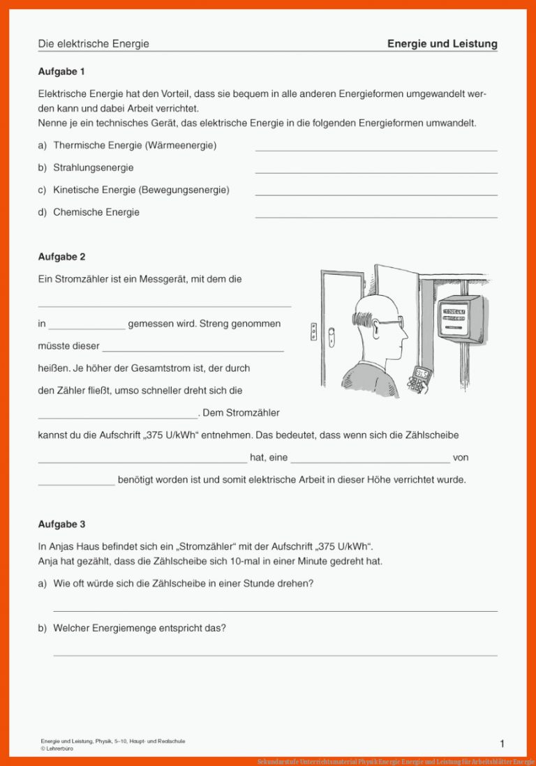 Sekundarstufe Unterrichtsmaterial Physik Energie Energie Und Leistung Fuer Arbeitsblätter Energie