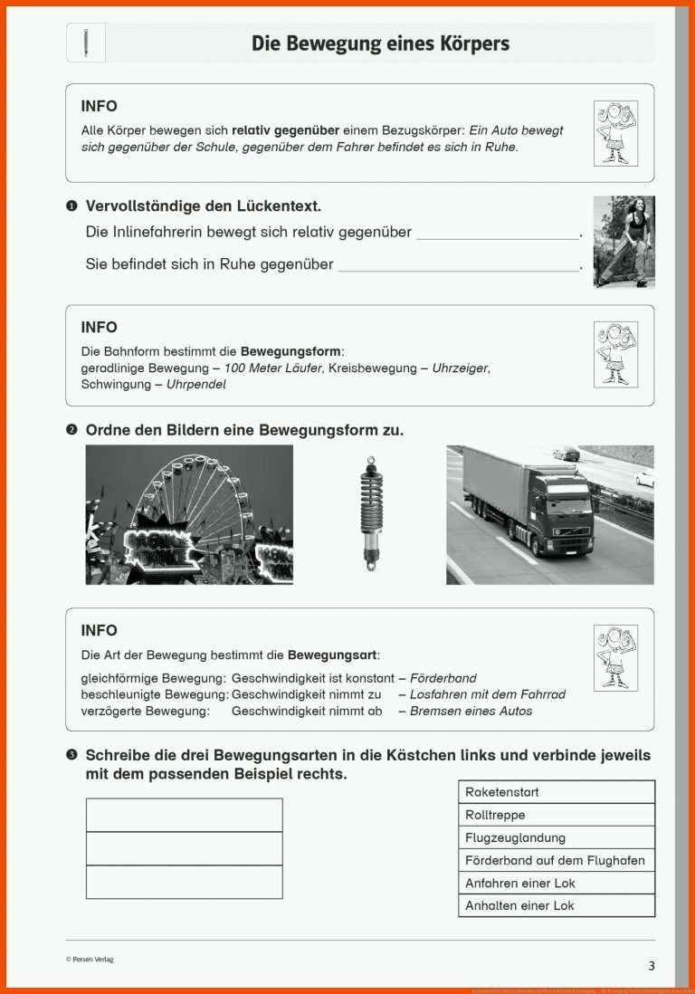 Sekundarstufe Unterrichtsmaterial Physik Mechanik Bewegung ... für bewegung und geschwindigkeit arbeitsblatt