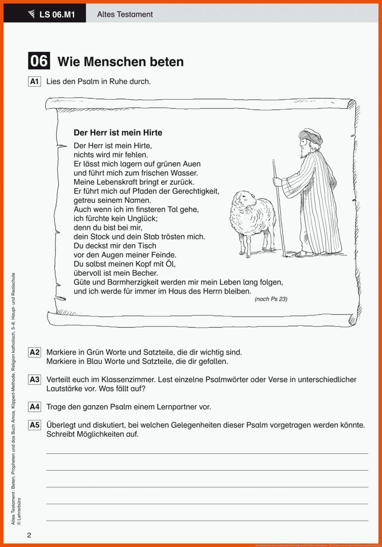 Sekundarstufe Unterrichtsmaterial Religion Bibel Altes Testament ... für propheten im alten testament arbeitsblätter