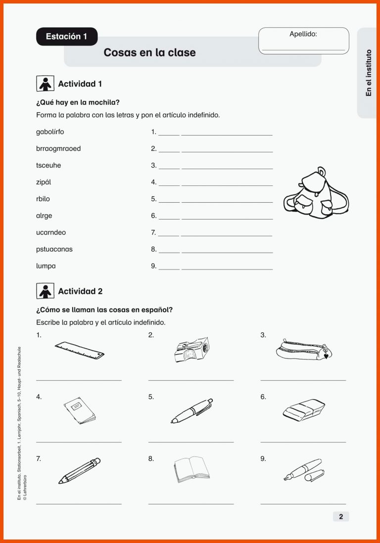 Sekundarstufe Unterrichtsmaterial Spanisch En el instituto ... für arbeitsblätter spanisch anfänger pdf kostenlos