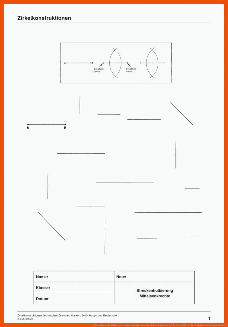 Sekundarstufe Unterrichtsmaterial Werken/textiles Gestalten Fuer Arbeitsblätter Technisches Zeichnen Klasse 7