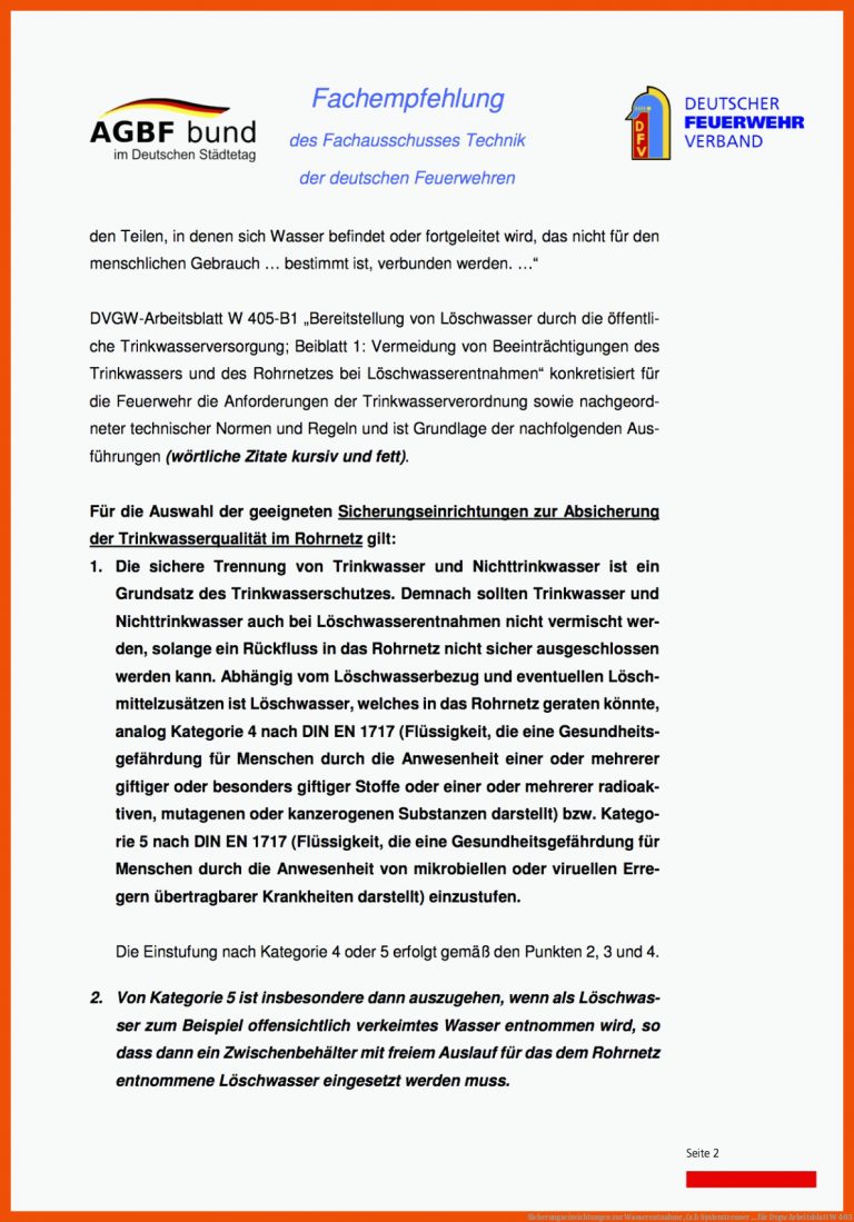Sicherungseinrichtungen Zur Wasserentnahme, (z.b Systemtrenner ... Fuer Dvgw Arbeitsblatt W 405
