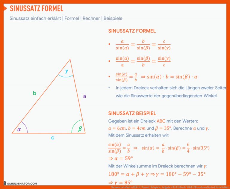 Sinussatz Einfach ErklÃ¤rt: formel, Beispiele, Aufgaben Fuer Fehlende Winkel Berechnen Dreieck Arbeitsblatt