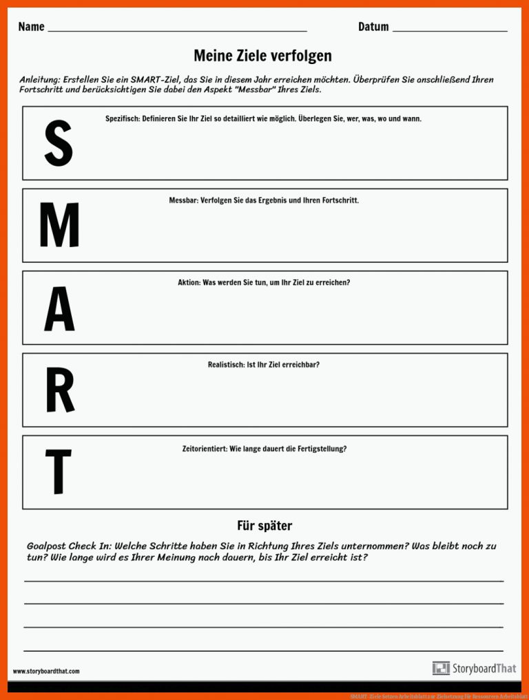 SMART-Ziele Setzen | Arbeitsblatt zur Zielsetzung für ressourcen arbeitsblatt