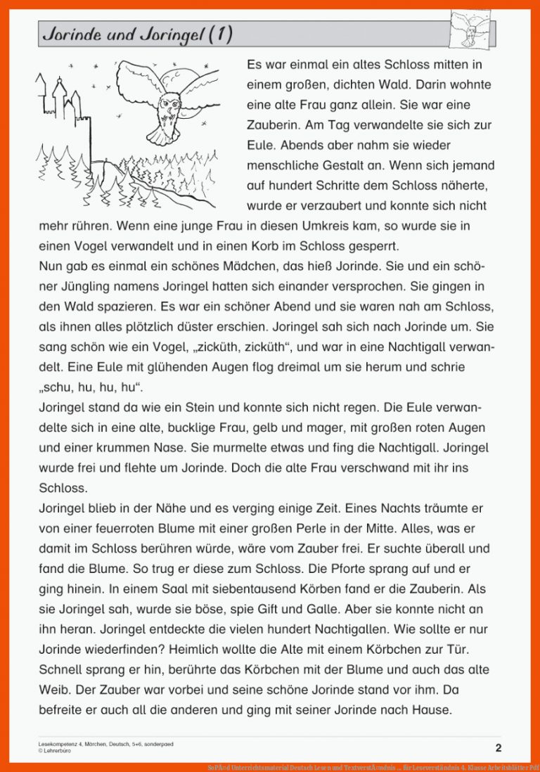 SoPÃ¤d Unterrichtsmaterial Deutsch Lesen und TextverstÃ¤ndnis ... für leseverständnis 4. klasse arbeitsblätter pdf
