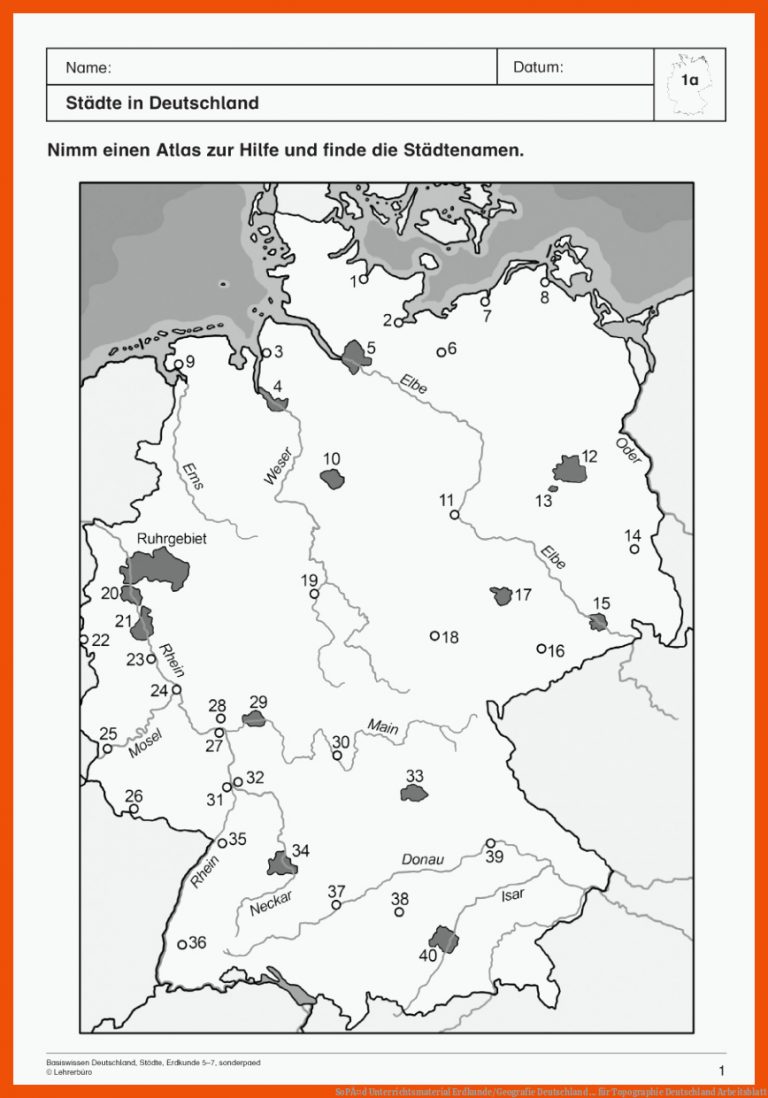 SoPÃ¤d Unterrichtsmaterial Erdkunde/Geografie Deutschland ... für topographie deutschland arbeitsblatt