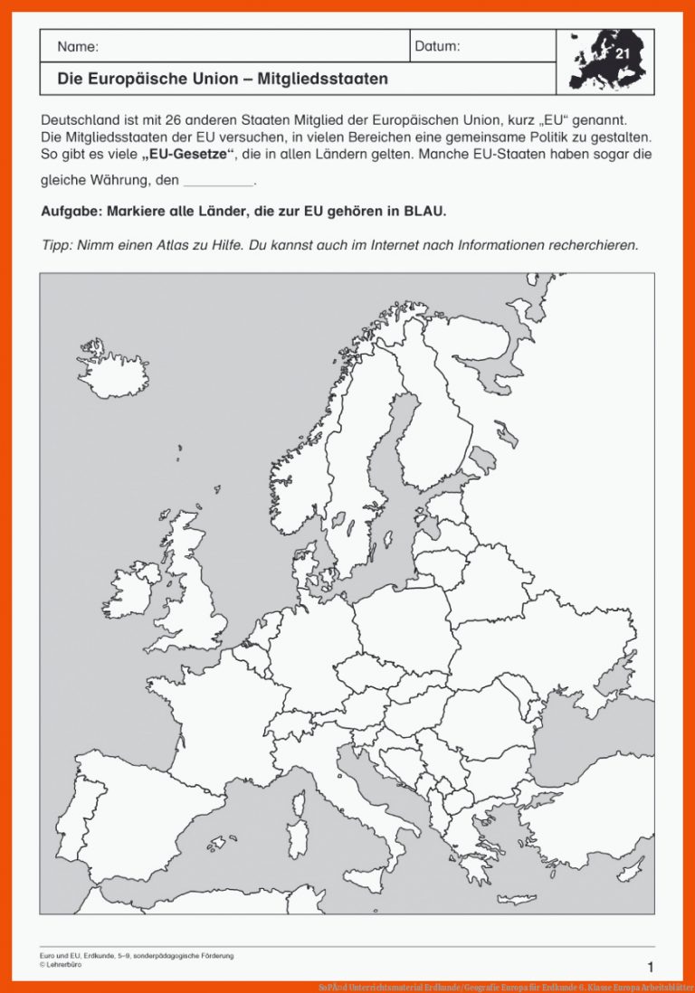SoPÃ¤d Unterrichtsmaterial Erdkunde/Geografie Europa für erdkunde 6. klasse europa arbeitsblätter