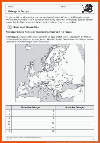 Erdkunde 6. Klasse Europa Arbeitsblätter - Geographie Arbeitsblätter