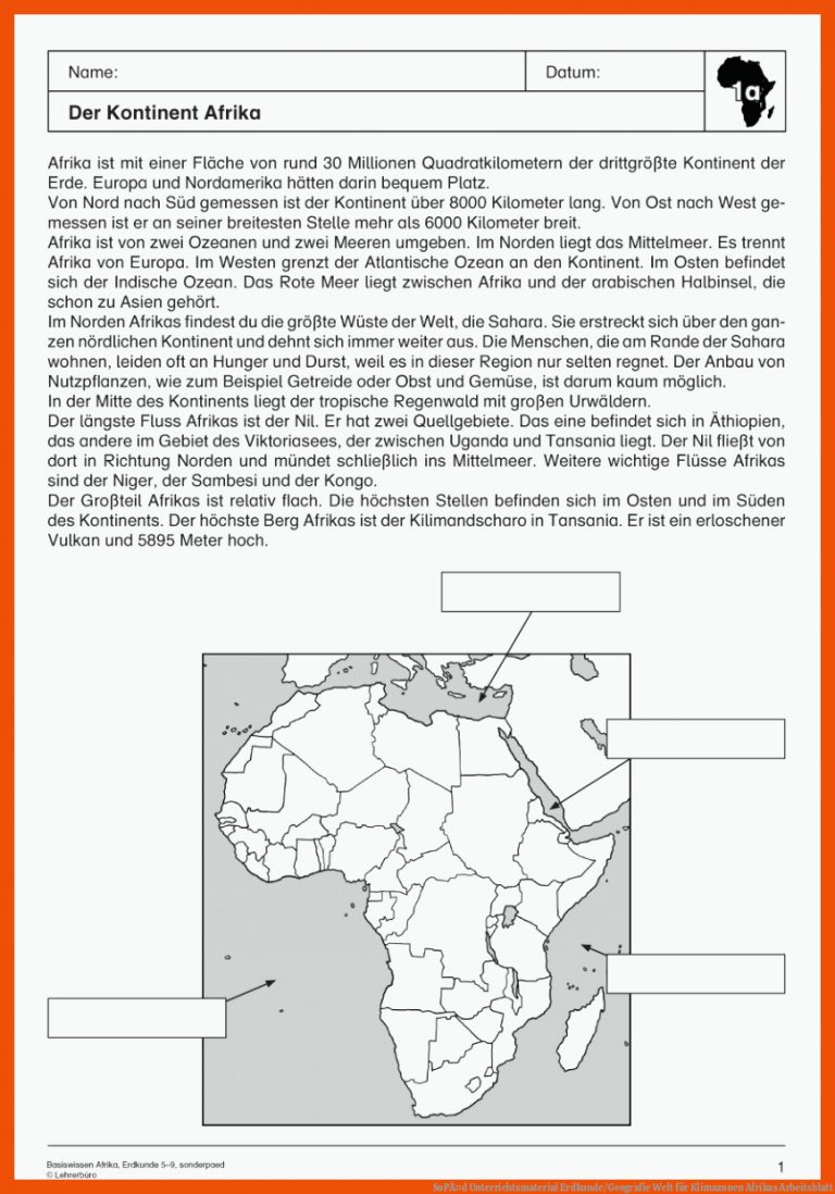 SoPÃ¤d Unterrichtsmaterial Erdkunde/Geografie Welt für klimazonen afrikas arbeitsblatt