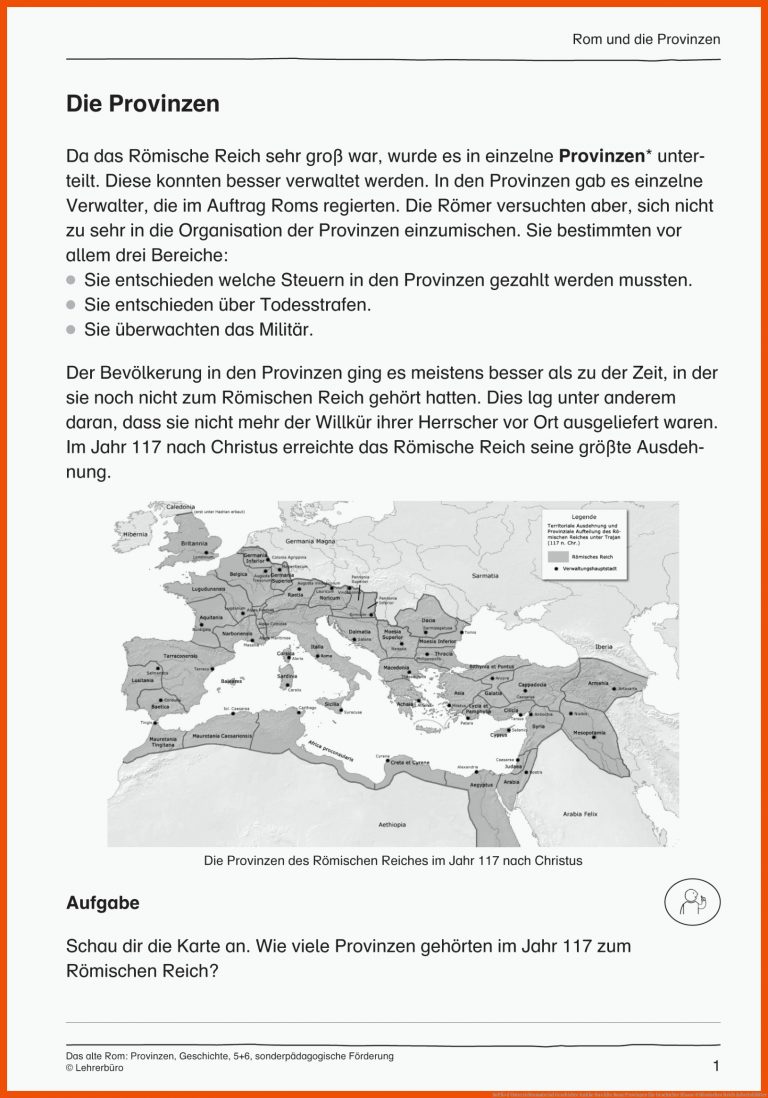SoPÃ¤d Unterrichtsmaterial Geschichte Antike Das Alte Rom: Provinzen für geschichte klasse 6 römisches reich arbeitsblätter